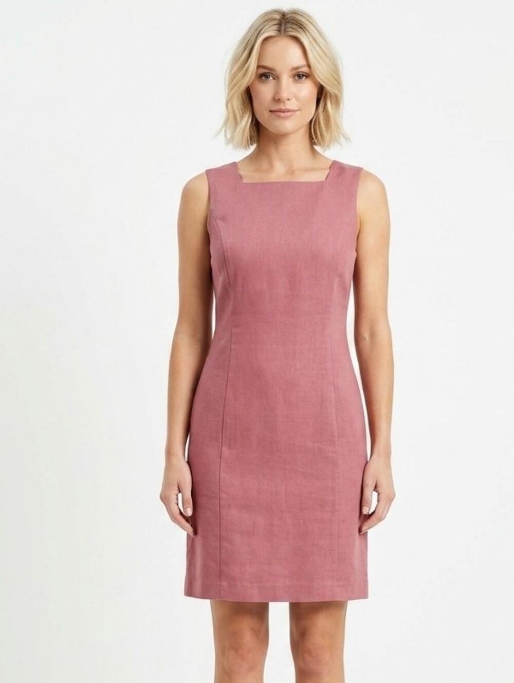 Linen Dress Van Heusen Size 10 Sheath Sleeveless Salmon Natural Fabric